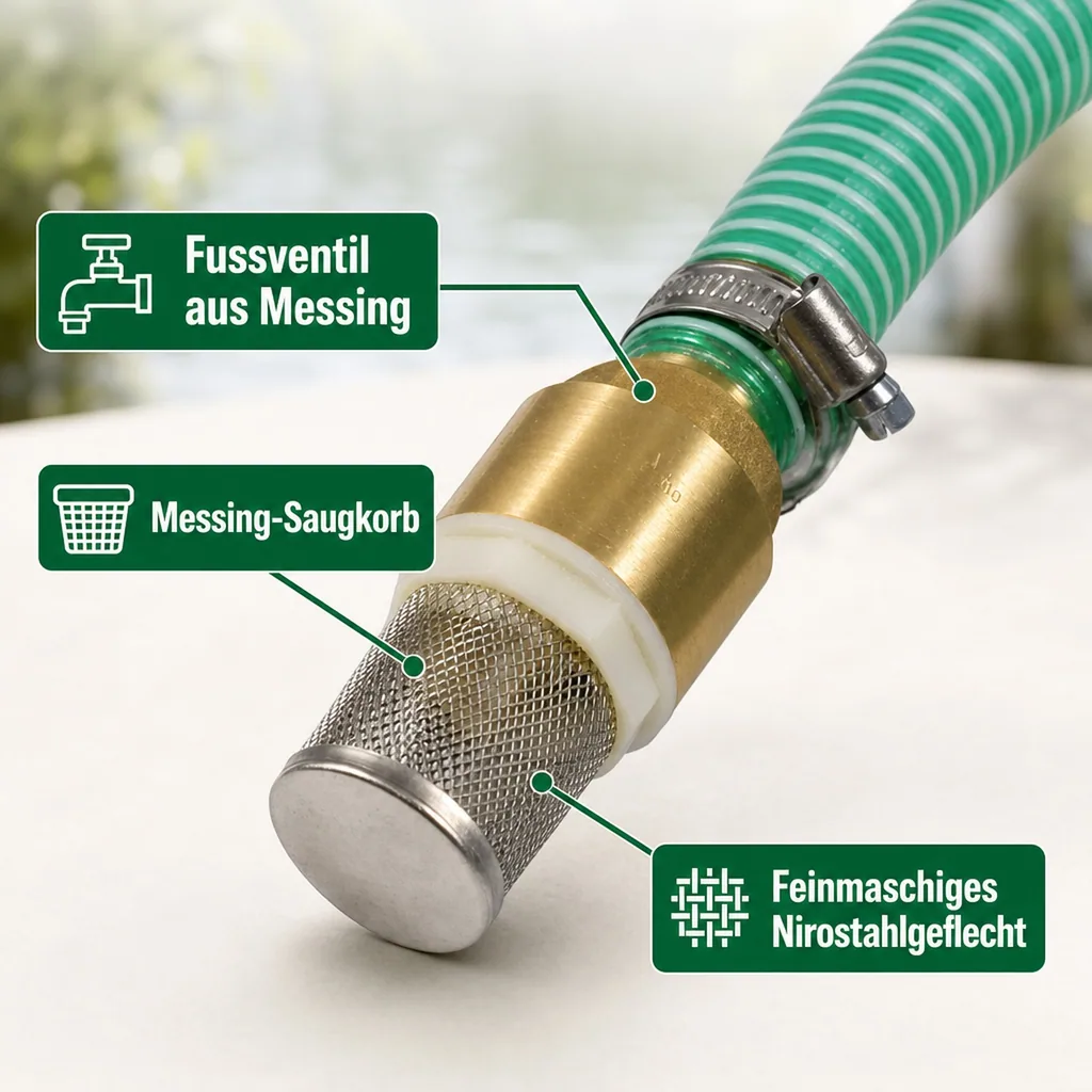 1"/25mm Saug- + Druckschlauch mit Saugkorb, Rückschlagventil + 1" AG Doppelnippel 10m