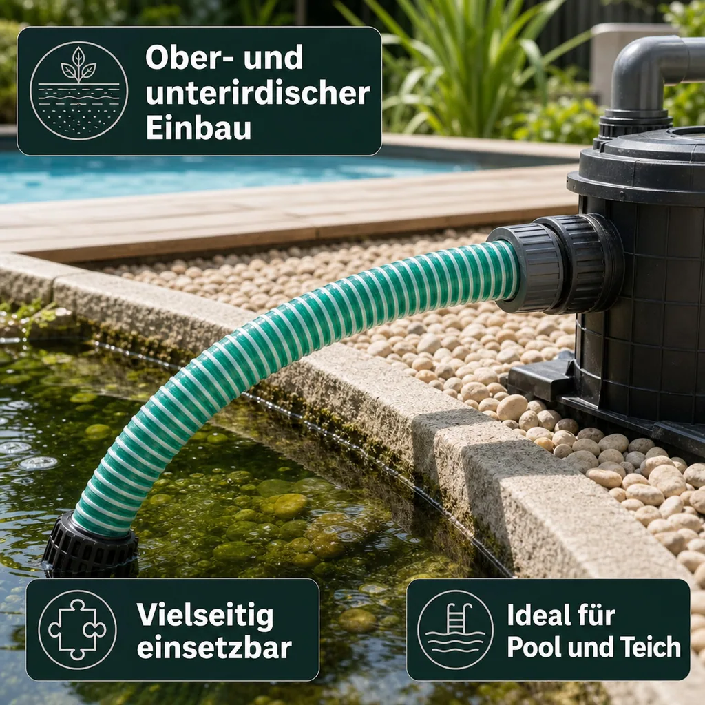 Druckschlauch 25mm, Saug- und Druckschlauch 8m, Pool, Teich, Industrie