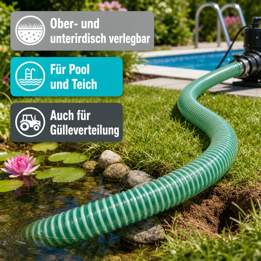 Druckschlauch 25mm, Saug Druckschlauch, 9m, flexibel, Pool, Teich, Bewässerung