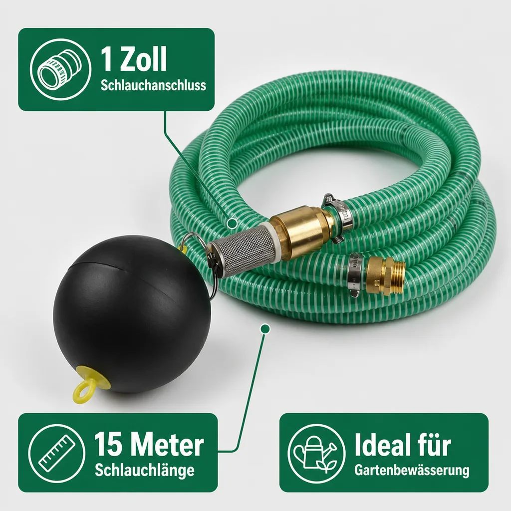 Schwimmende Entnahme, Saug Druckschlauch 1 Zoll Set, Saugschlauch 15m