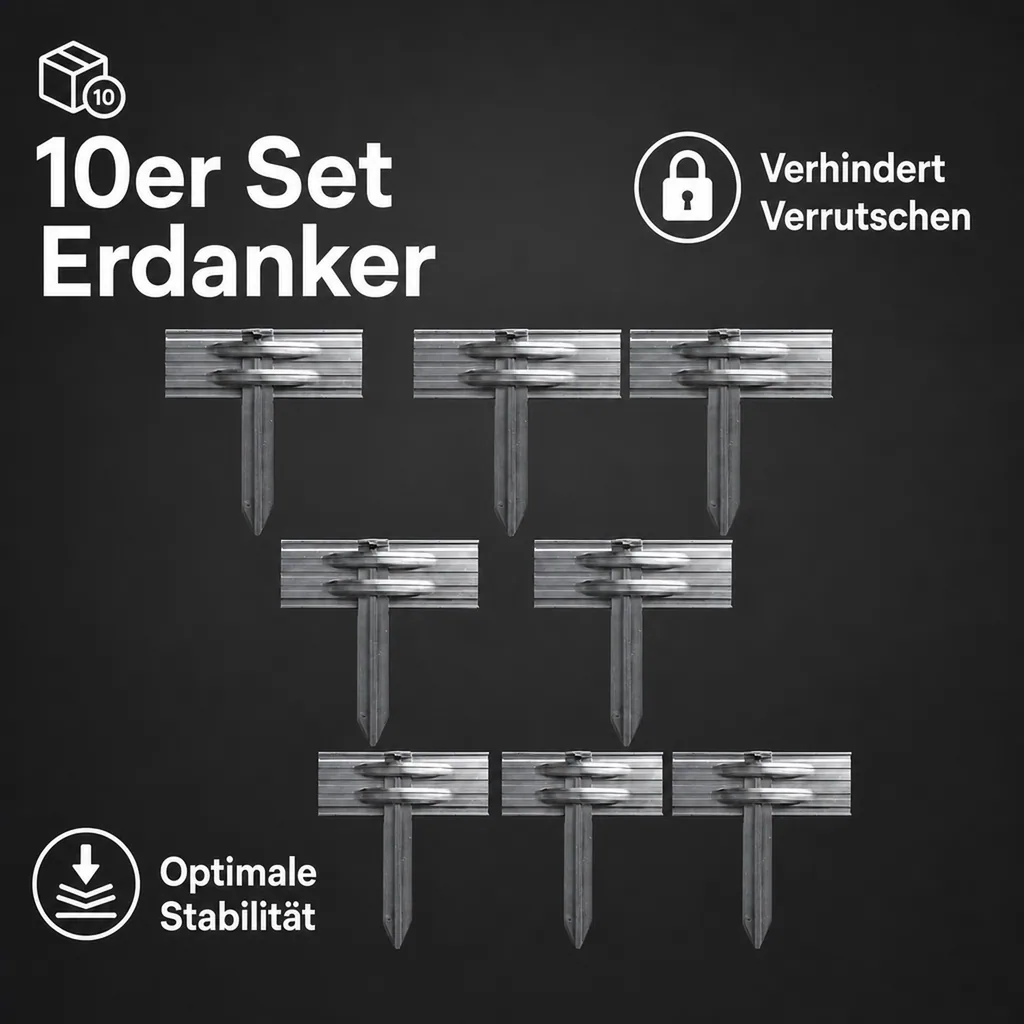 10er Set Erdanker für Ultra Starke Alu Rasenkanten | Bodenanker | Erdnägel