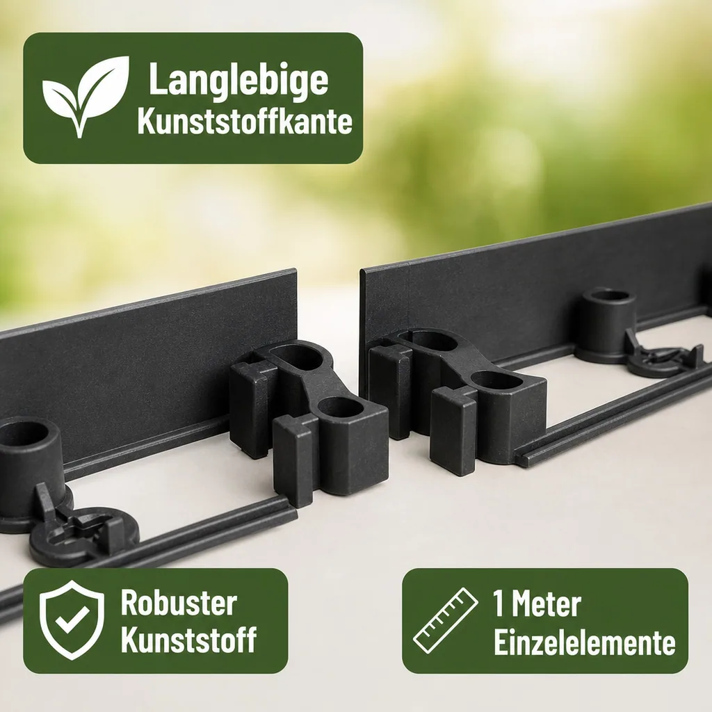 20er Set Rasenkante aus Kunststoff 20m | Beeteinfassung | Beetumrandung | Beetbegrenzungen | Palisaden Kunststoff