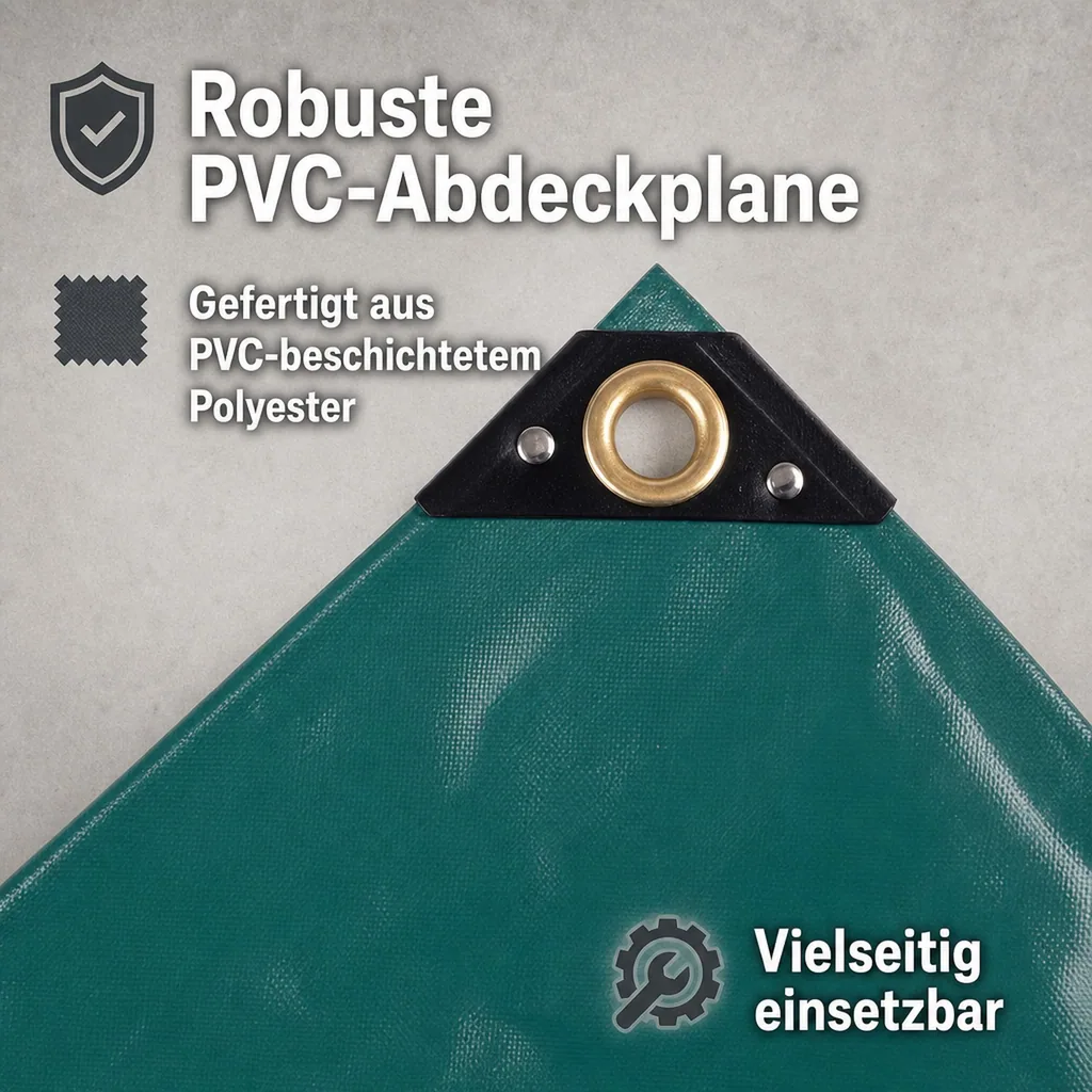 Abdeckplane, Gewebeplane, PVC Plane grün, 3,5 x 7m (24,5m²), 650 g/m², wasserdicht