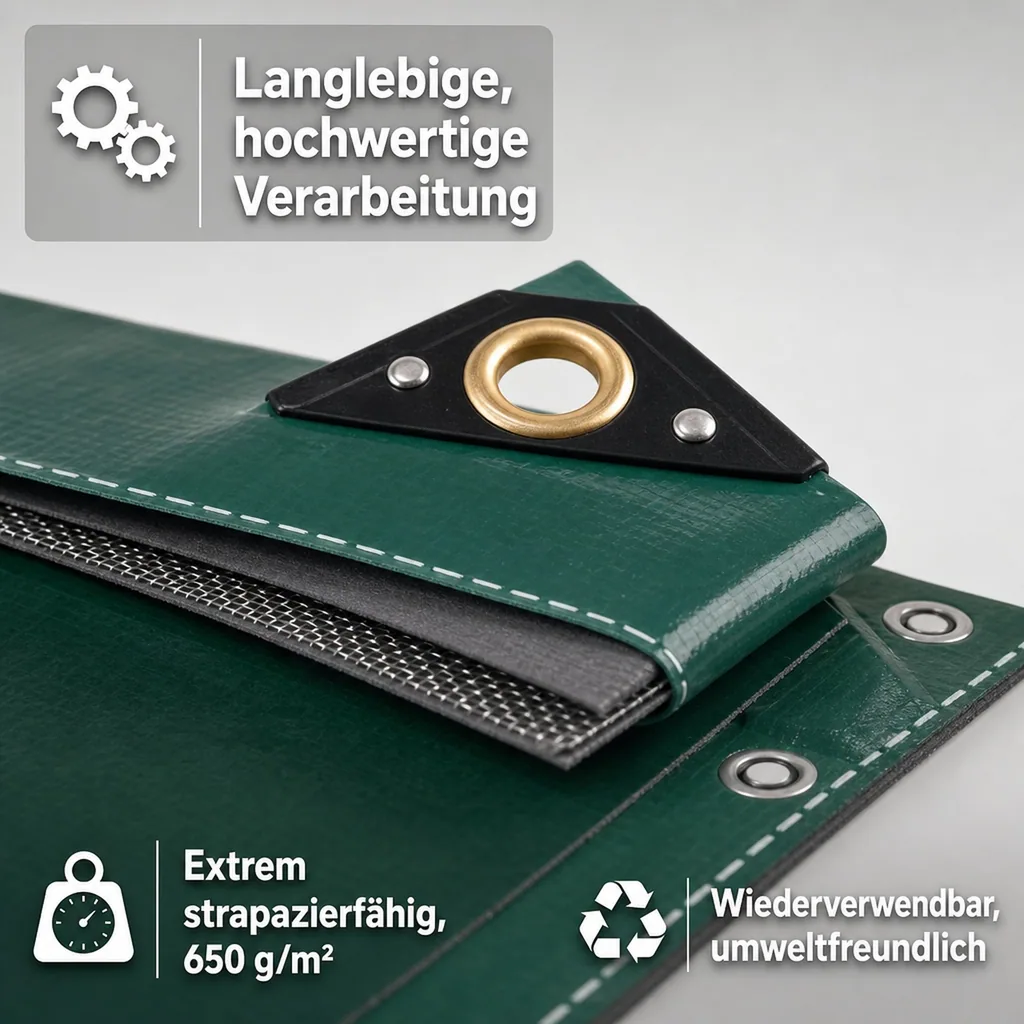 Abdeckplane, Gewebeplane, PVC Plane grün, 3,5 x 7m (24,5m²), 650 g/m², wasserdicht