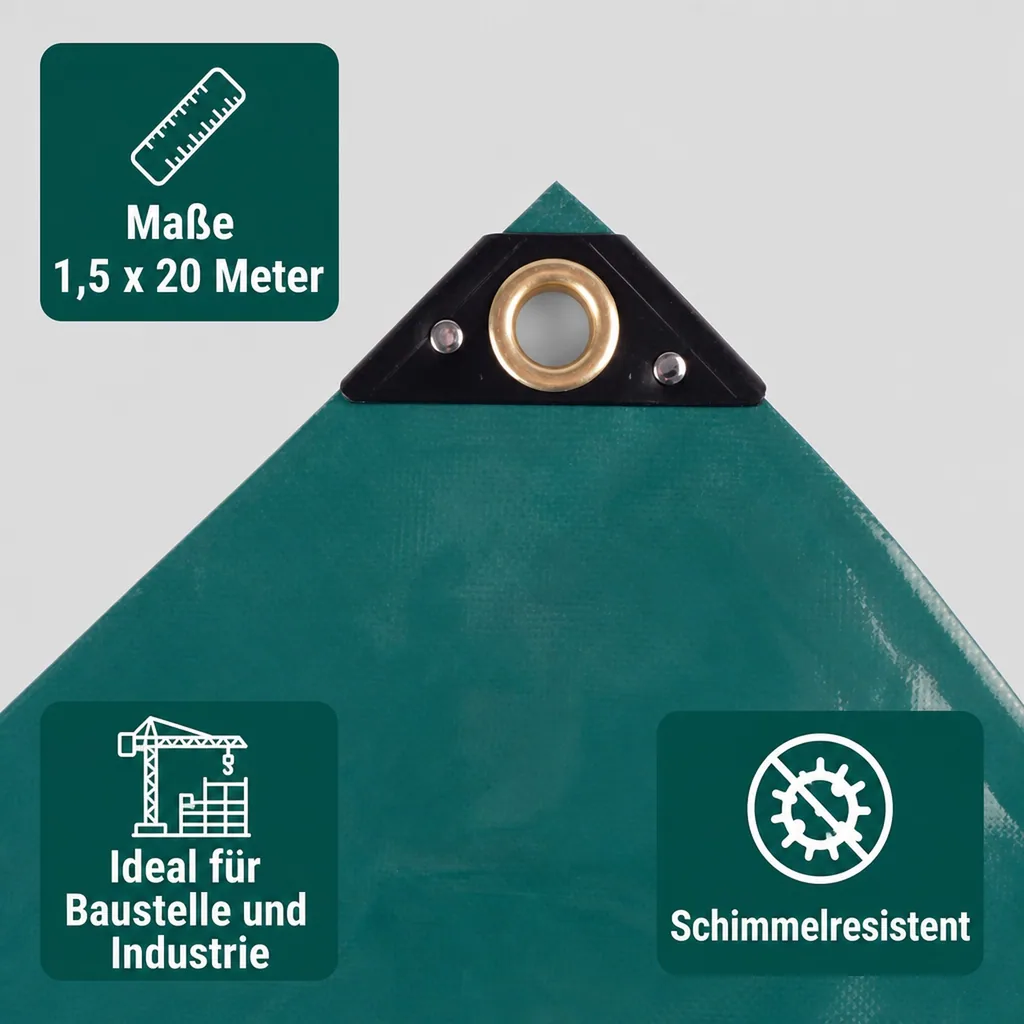 Abdeckplane, Gewebeplane, grüne PVC Plane 650g/m², 1,5 x 20m (30m²), wasserdicht, reißfest, UV-stabil