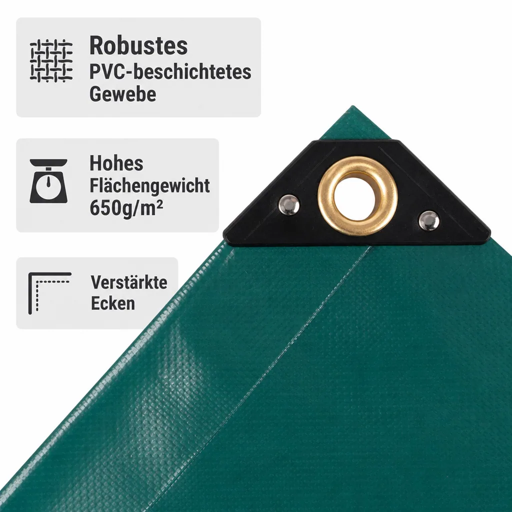 Abdeckplane, Gewebeplane, grüne PVC Plane 650g/m², 1,5 x 20m (30m²), wasserdicht, reißfest, UV-stabil