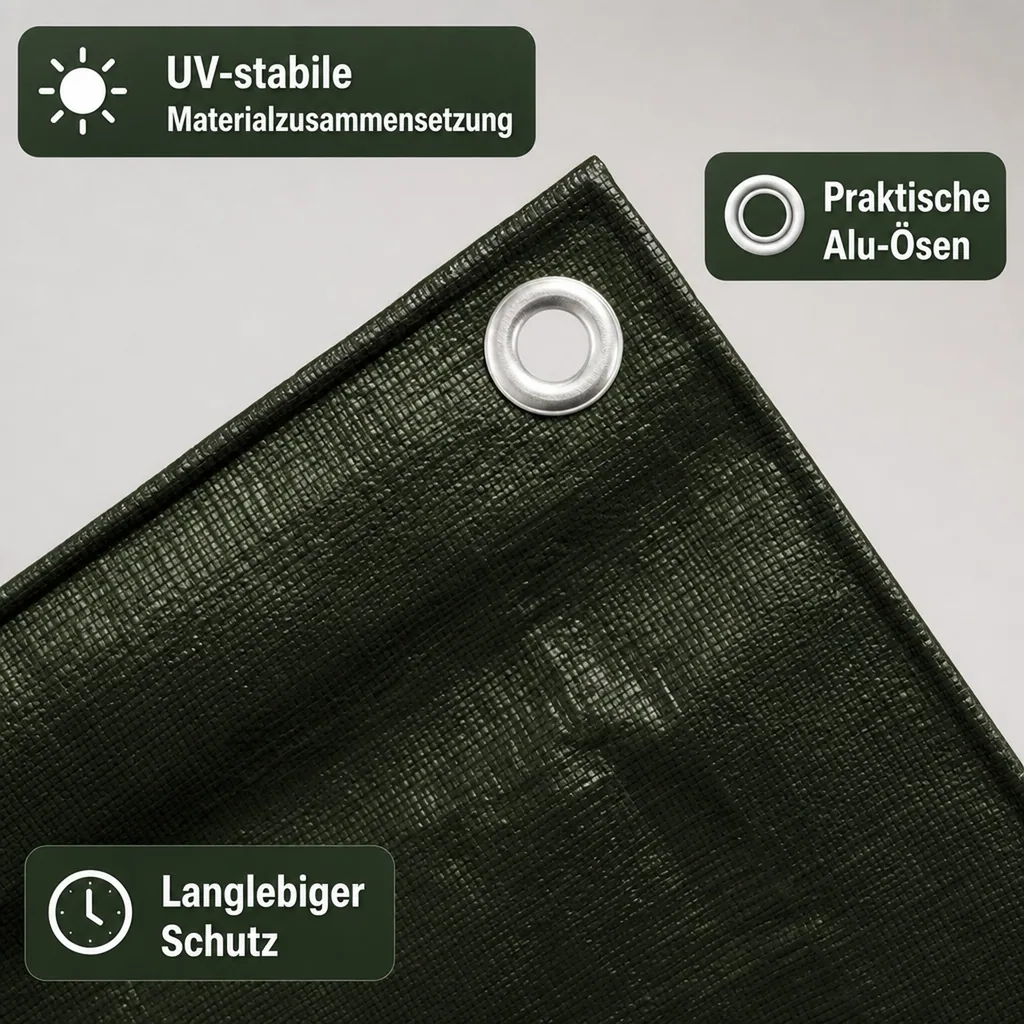 Abdeckplane 4x8m grün, 210g/m², wasserdicht und UV-stabil (32m²)