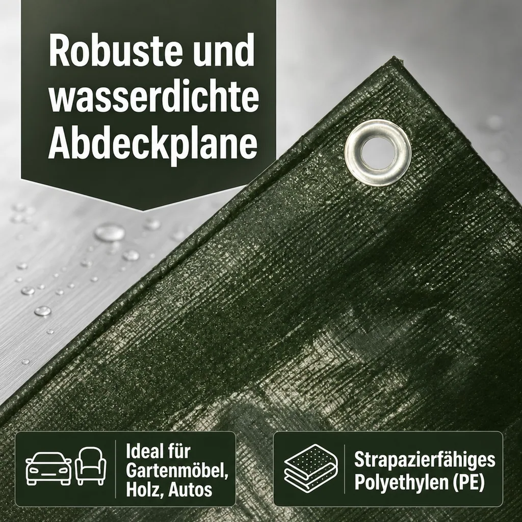 Abdeckplane 10x12m, grün, wasserdicht, 210g/m²