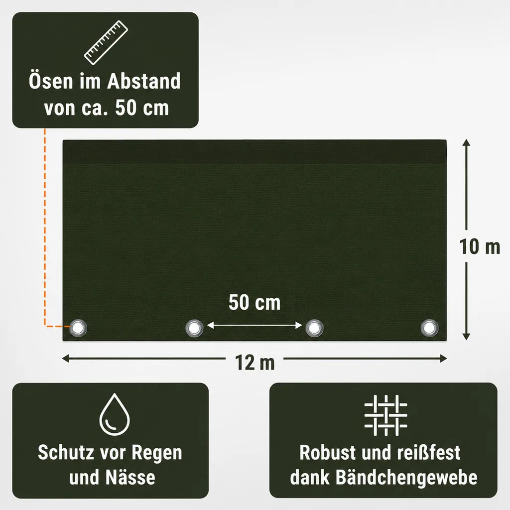 Abdeckplane 10x12m, grün, wasserdicht, 210g/m²
