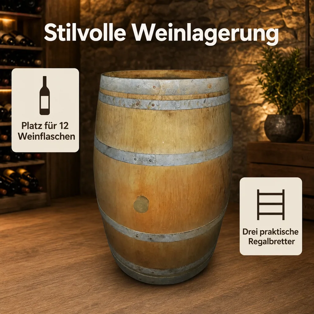 Handgefertigter Weinschrank aus Barriquefass: Exklusive Weinlagerung für 12 Flaschen