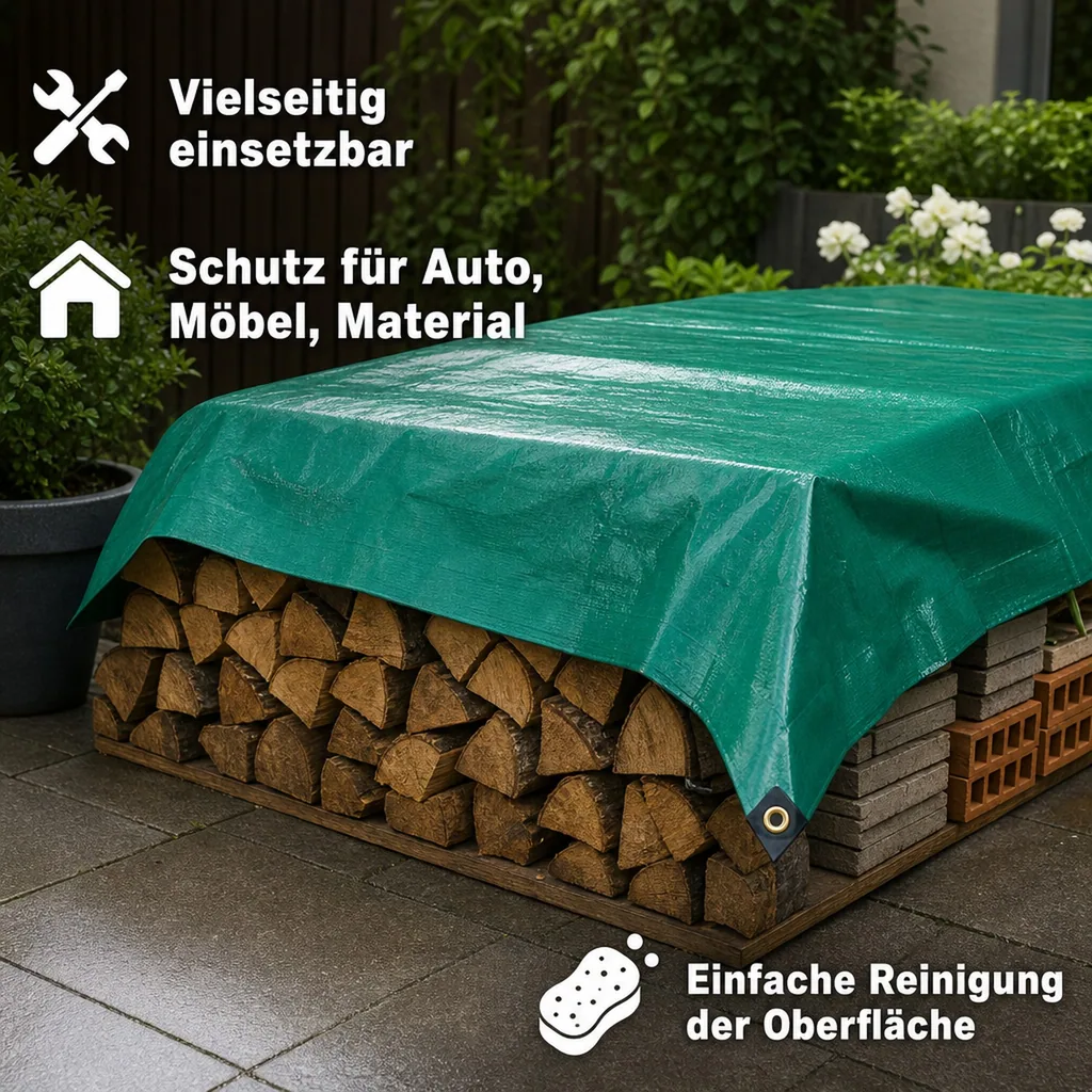 PVC Plane, Abdeckplane 650g/m², 1,5 x 10m (15m²), grün, wasserdicht, Gewebeplane