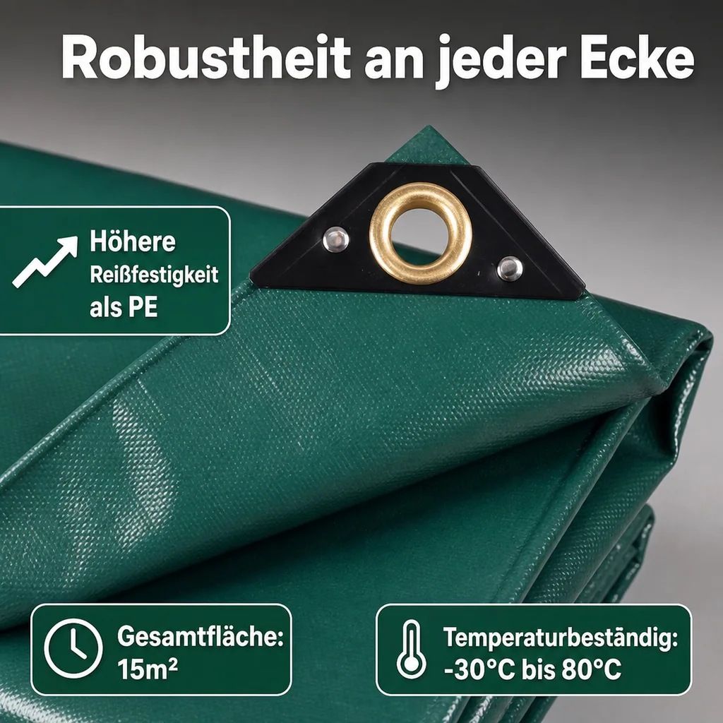 PVC Plane, Abdeckplane 650g/m², 1,5 x 10m (15m²), grün, wasserdicht, Gewebeplane