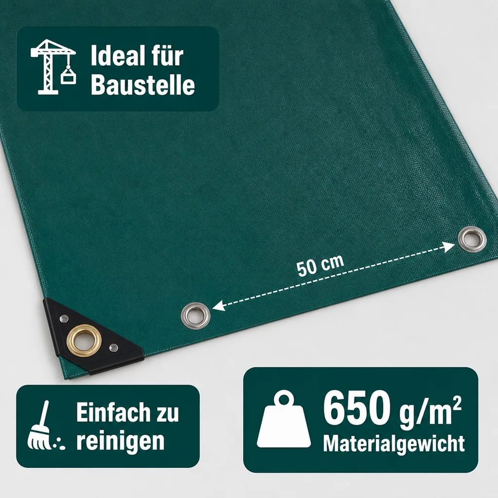 Abdeckplane grün, 650 g/m² PVC, 6 x 10m (60m²), wasserdicht, Gewebeplane