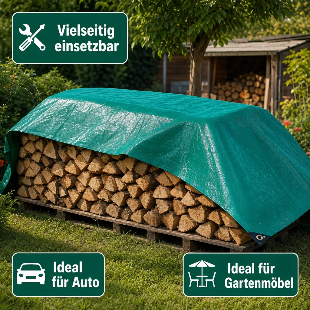 Abdeckplane grün, 650 g/m² PVC, 6 x 10m (60m²), wasserdicht, Gewebeplane