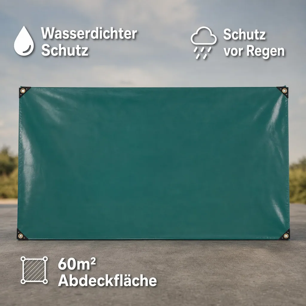 Abdeckplane grün, 650 g/m² PVC, 6 x 10m (60m²), wasserdicht, Gewebeplane