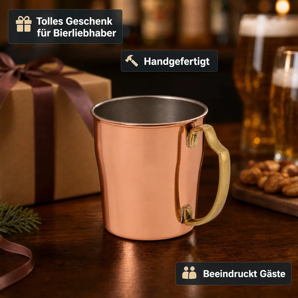 Bierkrug, Bierseidel - 0.33 L, Kupfer-Zinn, Handgefertigt