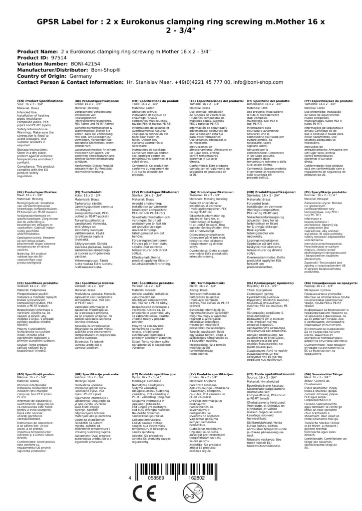 Eurokonus Verschraubung, 2x Klemmringverschraubung 16mm, Heizung