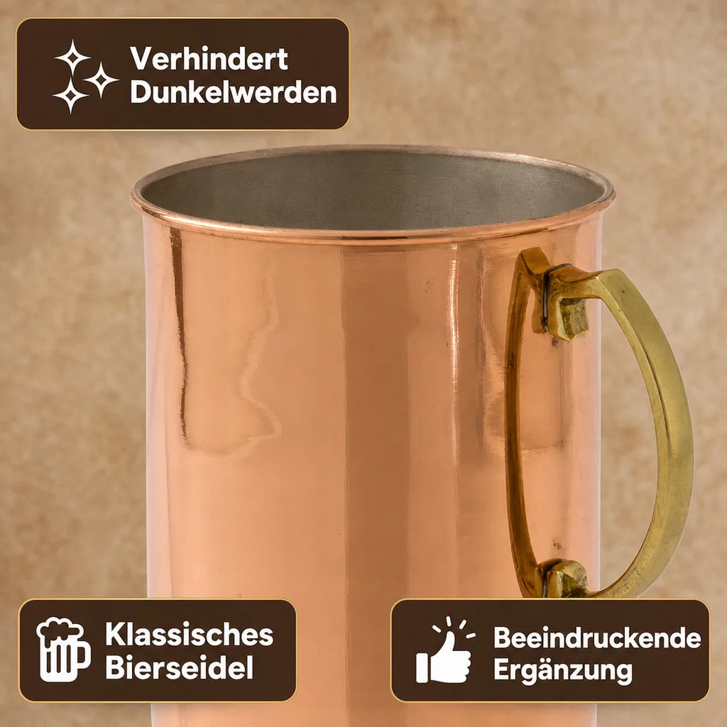 Bierkrug, Bierseidel - 1,5 L, Kupfer-Zinn, Handgefertigt