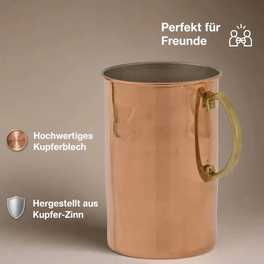 Bierkrug, Bierseidel - 1,5 L, Kupfer-Zinn, Handgefertigt