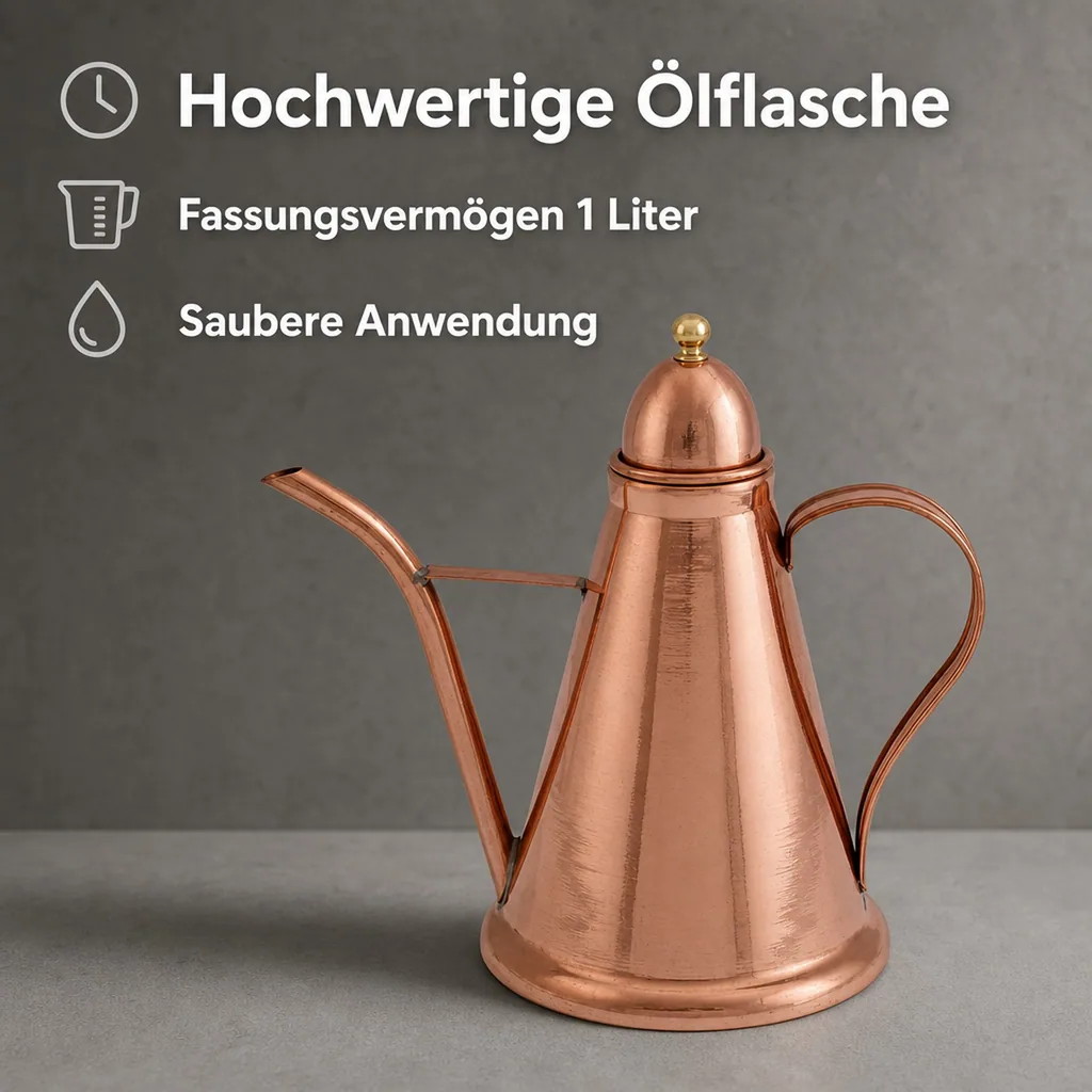 Konischer Oil Dispenser, Ölflasche aus Kupfer und Messing, 1L