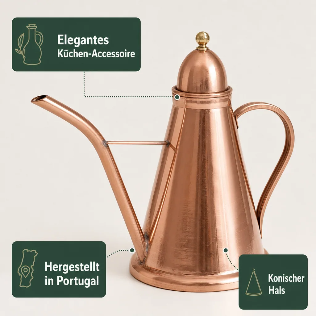 Konischer Oil Dispenser, Ölflasche aus Kupfer und Messing, 1L