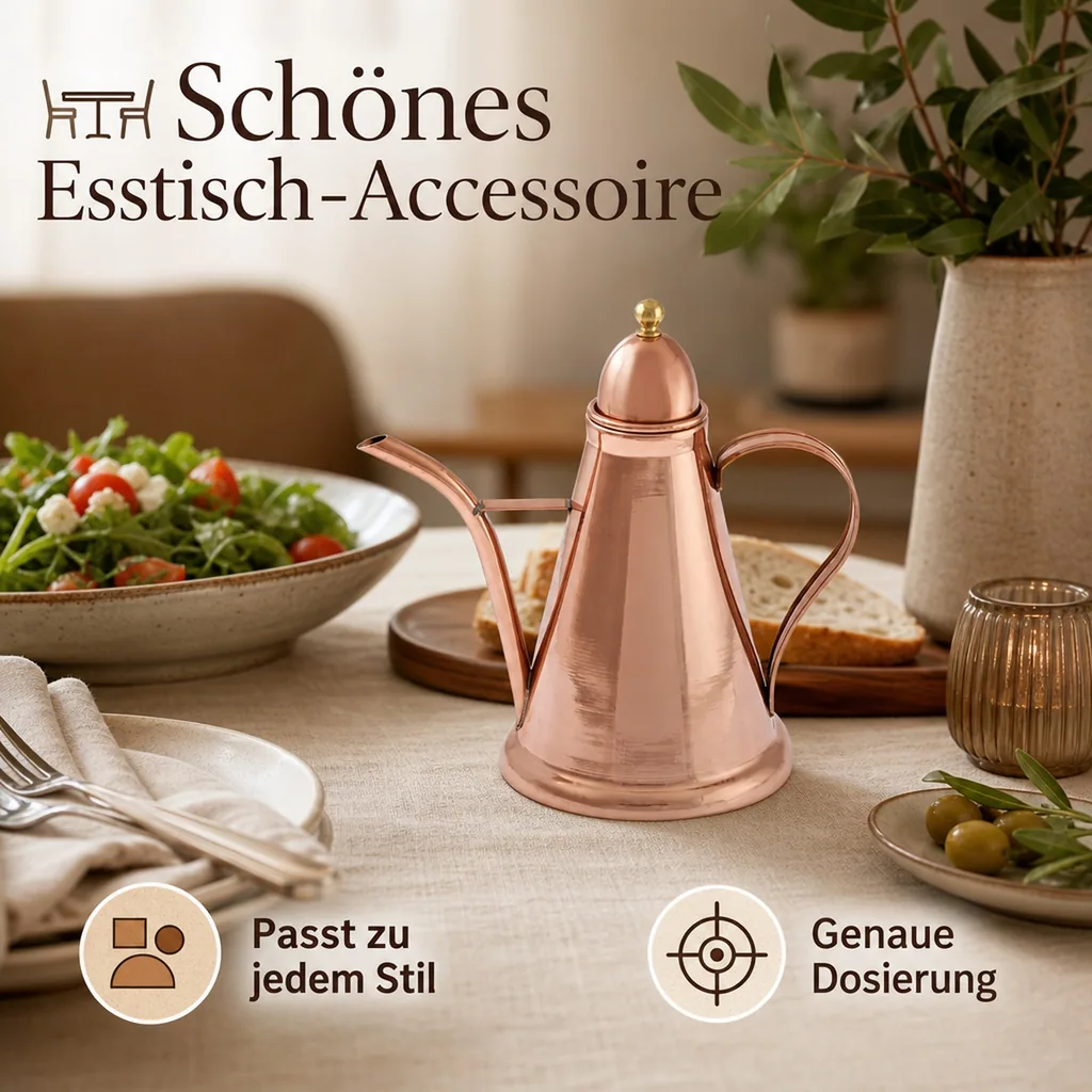 Konischer Oil Dispenser, Ölflasche aus Kupfer und Messing, 1L