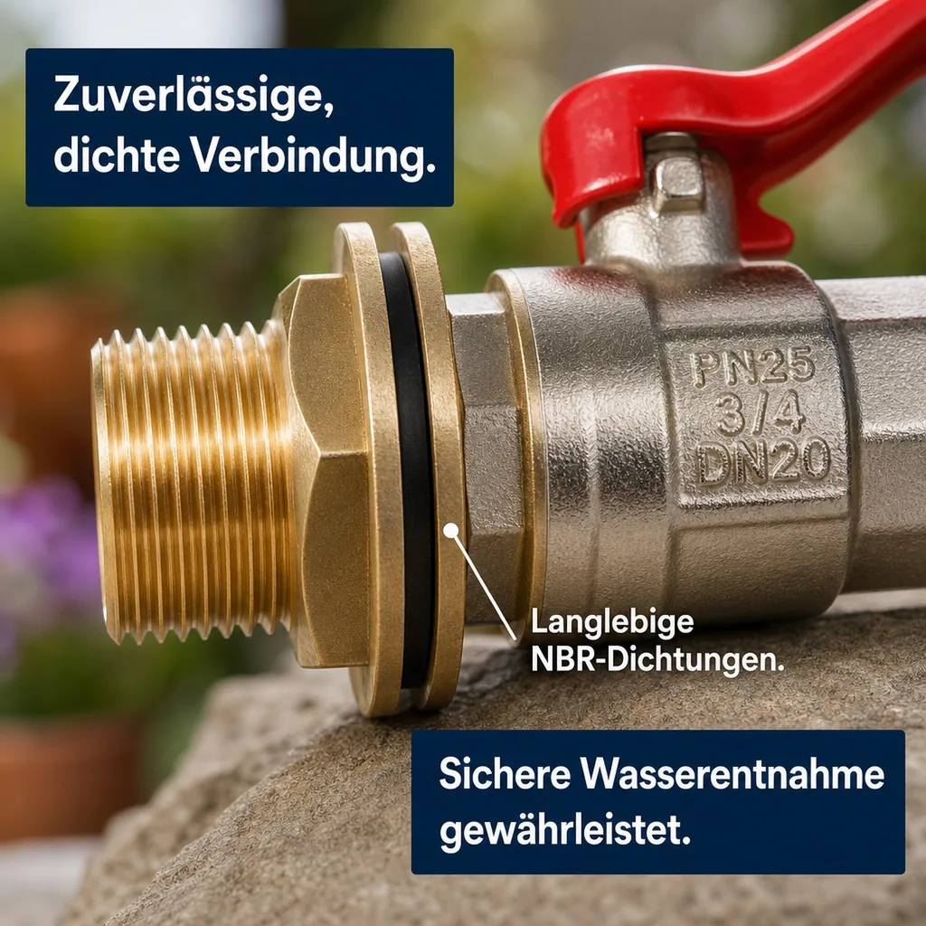 Regentonnendurchführung Set, Tankdurchführung, Kugelhahn 3/4 Zoll
