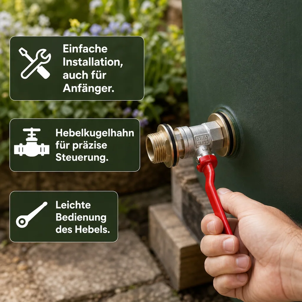 Regentonnendurchführung Set, Tankdurchführung, Kugelhahn 3/4 Zoll