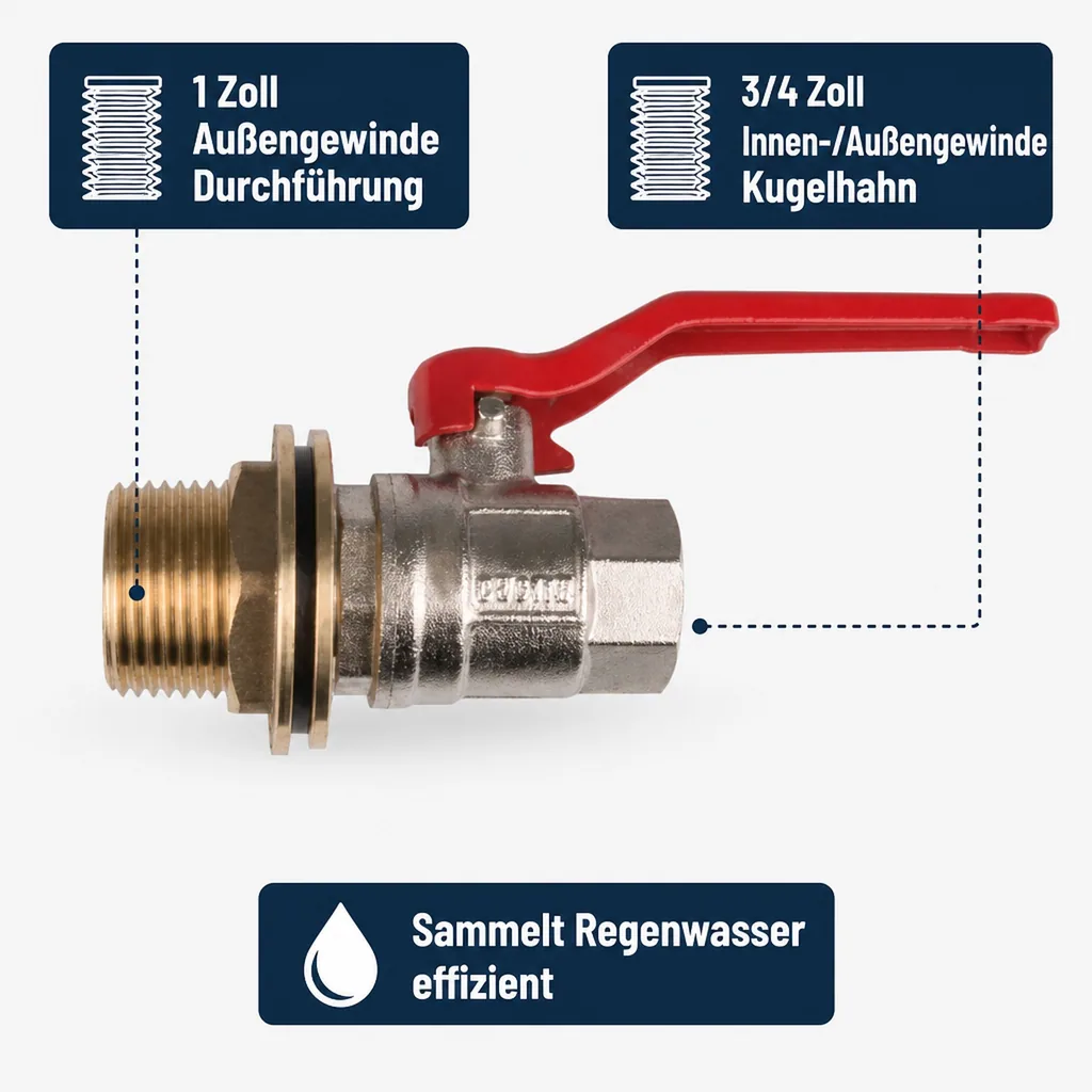 Regentonnendurchführung Set, Tankdurchführung, Kugelhahn 3/4 Zoll