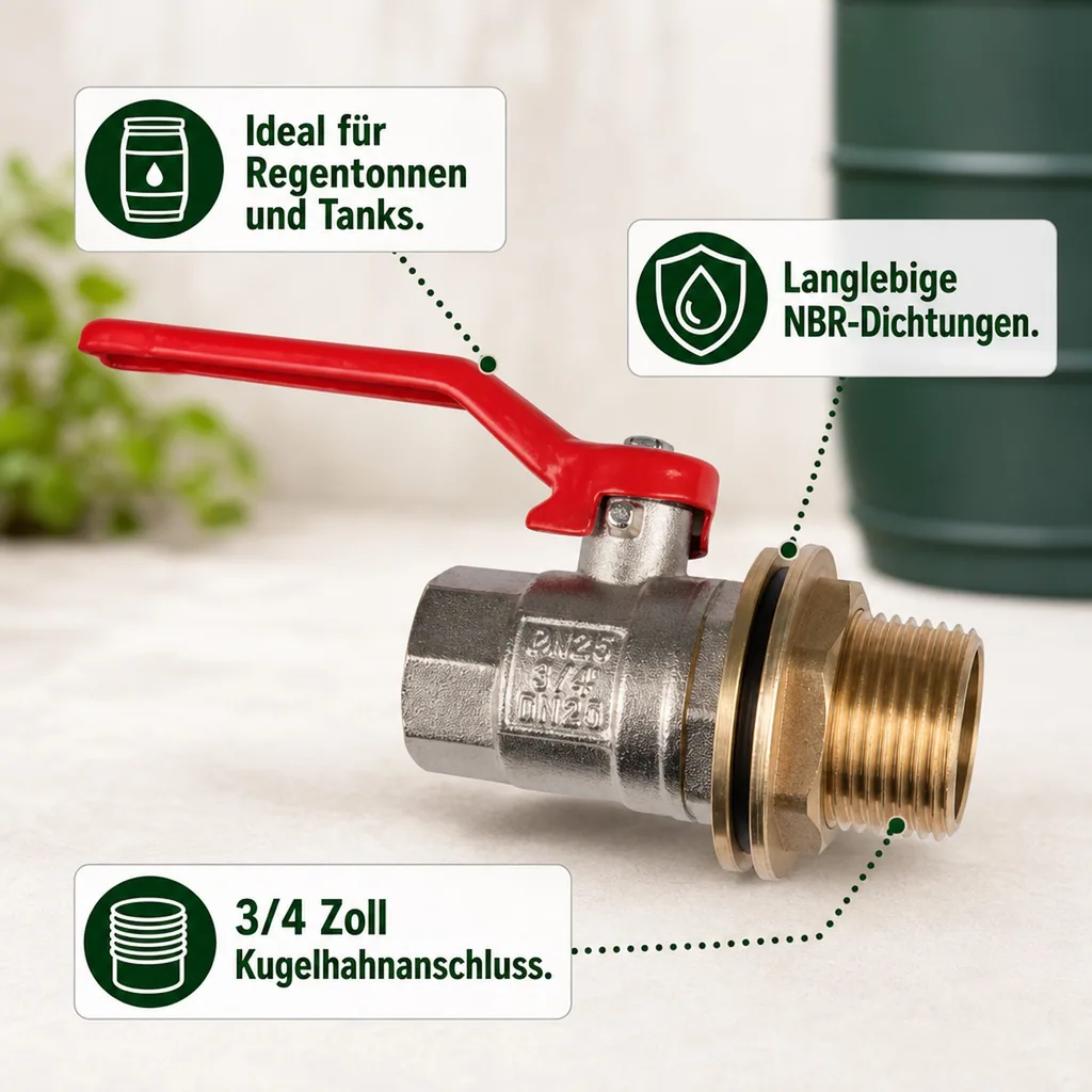 Regentonnendurchführung Set, Tankdurchführung, Kugelhahn 3/4 Zoll