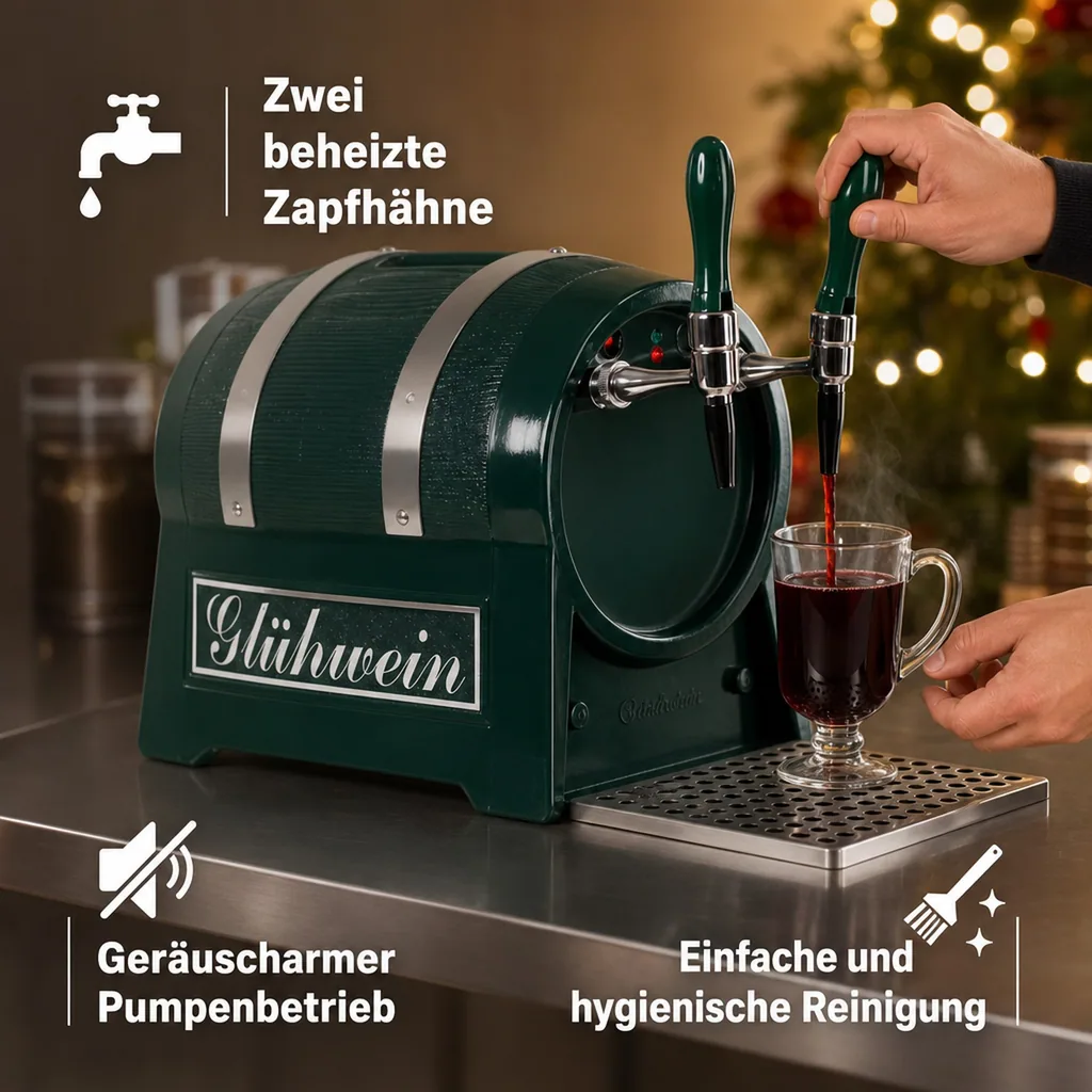 Glühweinzapfanlage, Getränke durchlauferhitzer - mit selbstansaugender Pumpe, Fassform, 2-leitig 6 kW