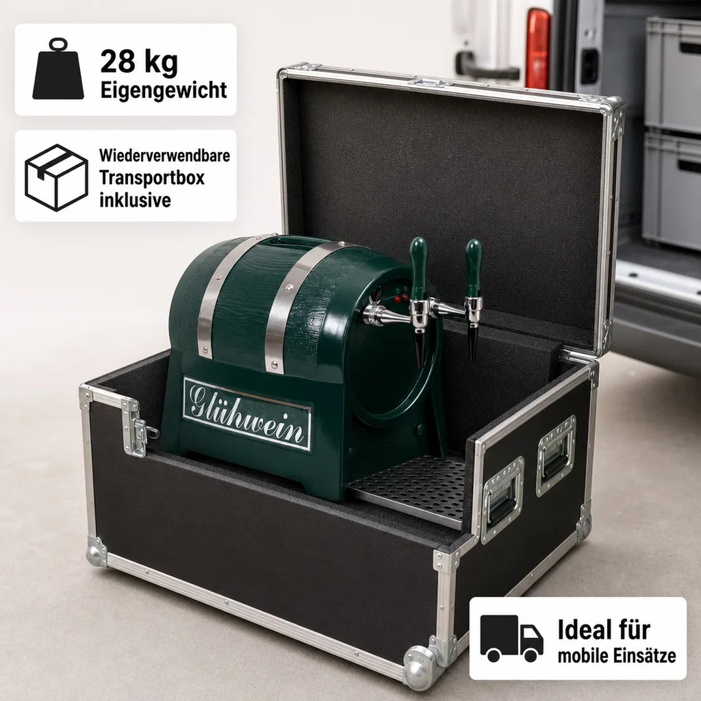 Glühweinzapfanlage, Getränke durchlauferhitzer - mit selbstansaugender Pumpe, Fassform, 2-leitig 6 kW