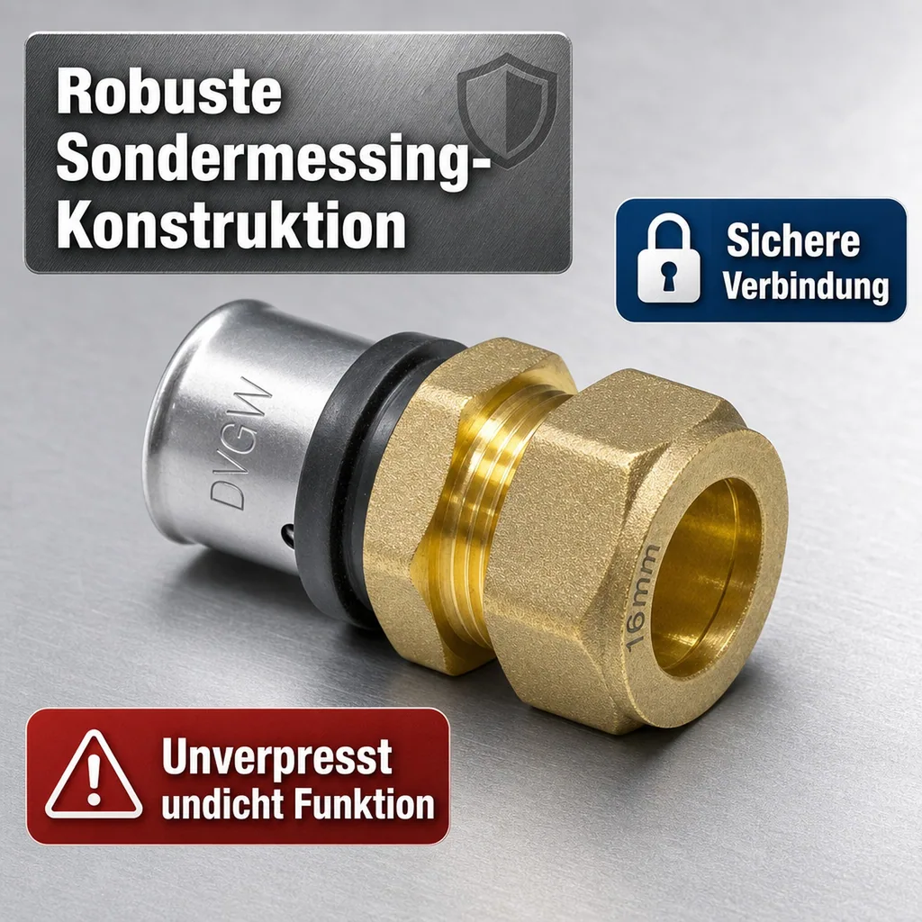 Pressfitting, Kupferrohr Verbinder 16 x 2 - 15 mm, Übergang, DVGW