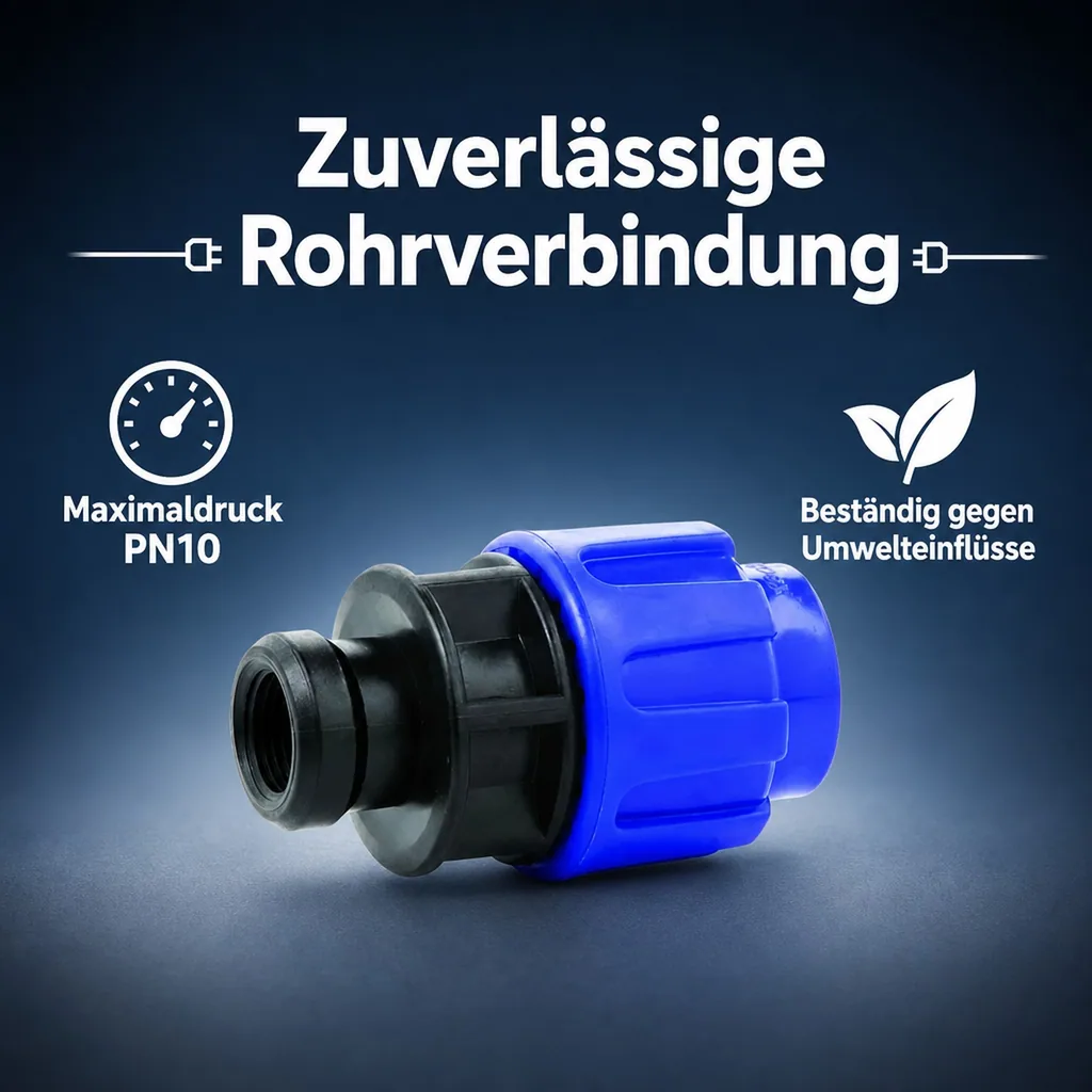 PE Rohr Verschraubung, 16mm, Kupplung 1/2 Zoll IG, Klemmverbinder