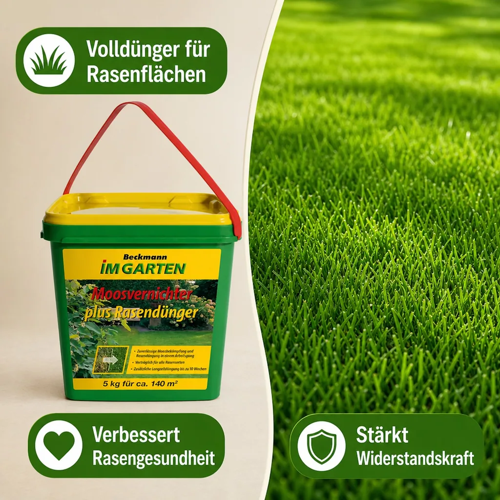 Moosvernichter Rasendünger 5kg, Rasendünger mit Eisen, Rasen Moos entfernen