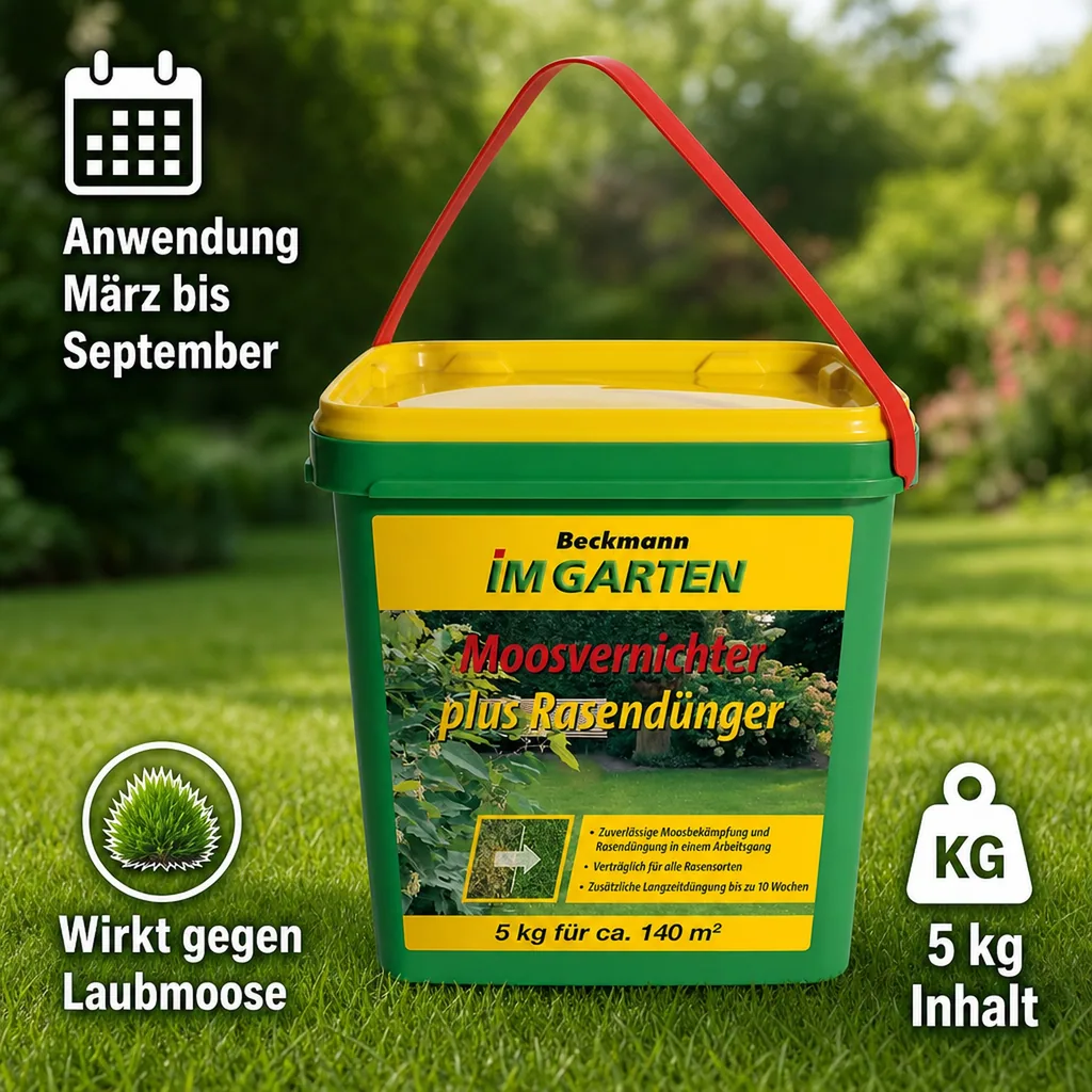 Moosvernichter Rasendünger 5kg, Rasendünger mit Eisen, Rasen Moos entfernen