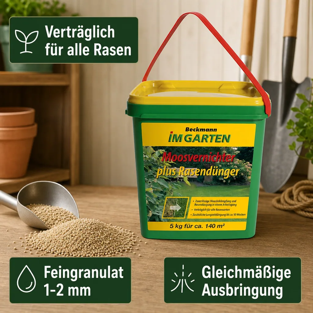 Moosvernichter Rasendünger 5kg, Rasendünger mit Eisen, Rasen Moos entfernen
