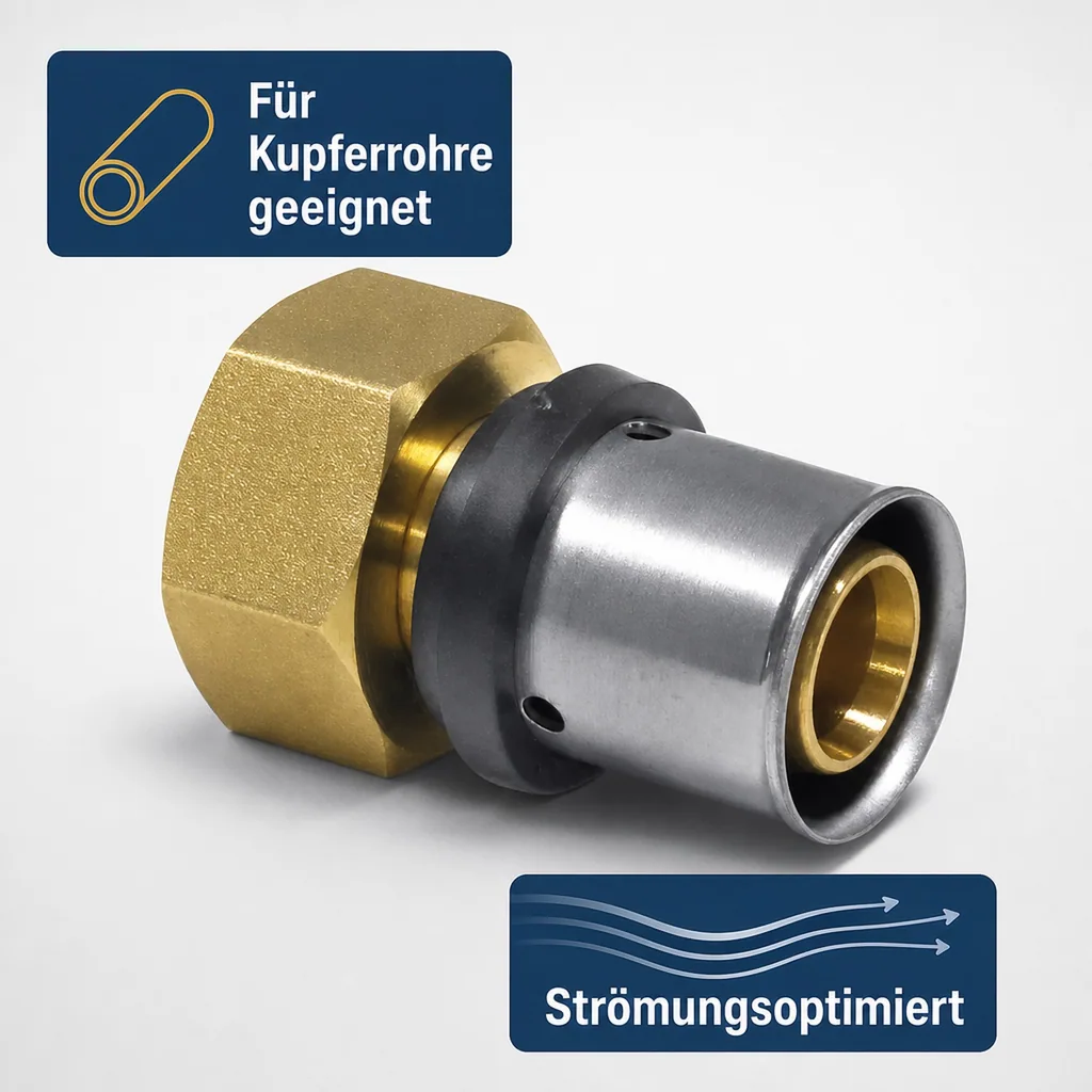 Pressfitting 32mm, Übergangsverschraubung 1 Zoll IG, Mehrschichtverbundrohr