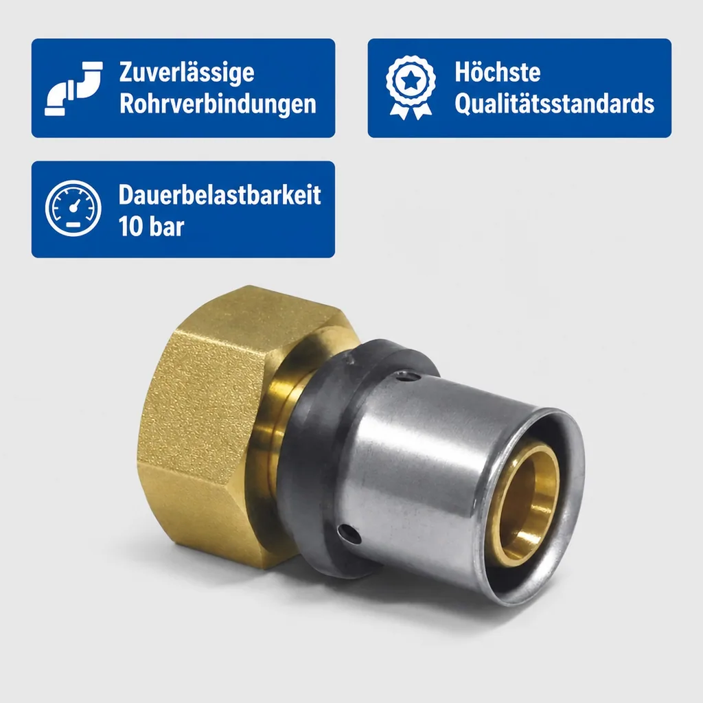 Pressfitting 32mm, Übergangsverschraubung 1 Zoll IG, Mehrschichtverbundrohr