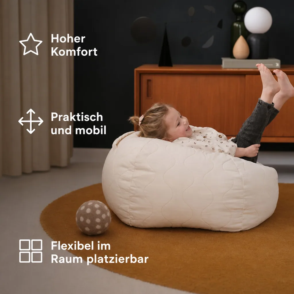 Nobodinoz LANDSCAPE Sitzsack - Runder, 65 x 40 cm, Farbe: NATURAL