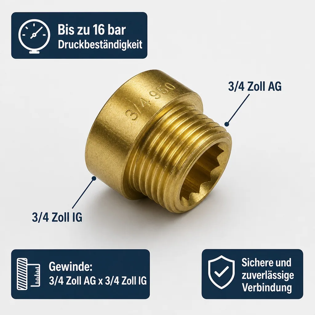 Hahnverlängerung Messing, Gewindefitting, 3/4 Zoll AG x 3/4 Zoll IG 10 mm