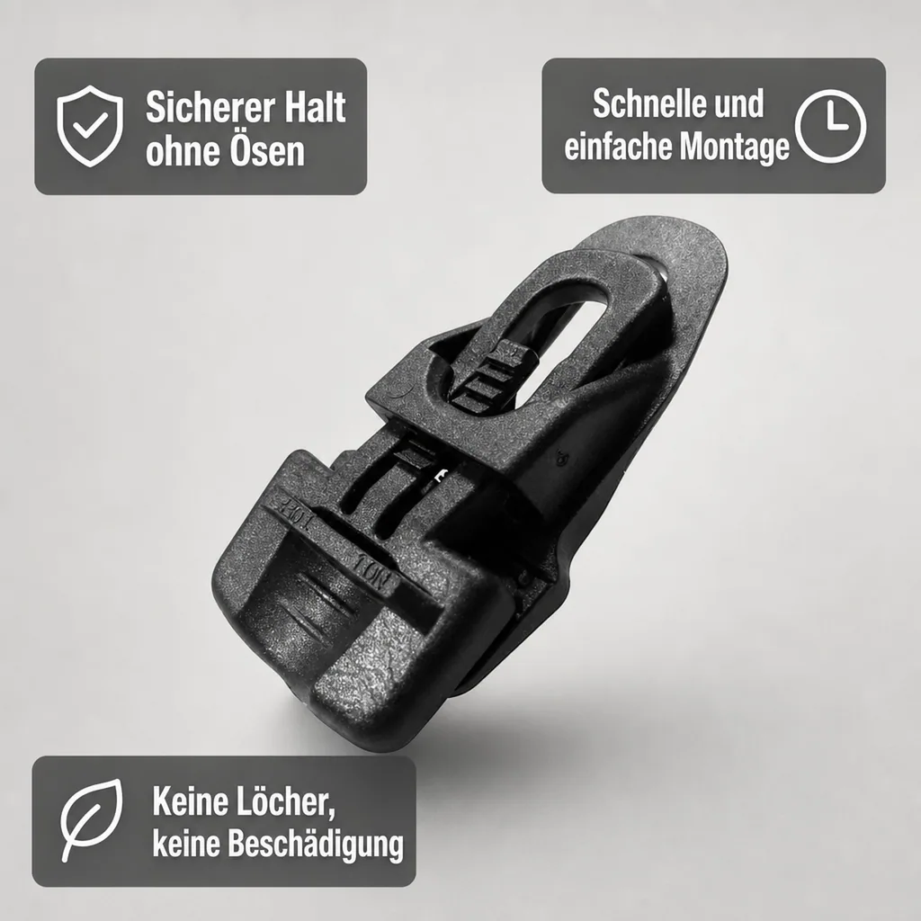 Befestigungsclip, schwarz, für Folien, Planen, Stoffe, wiederverwendbar
