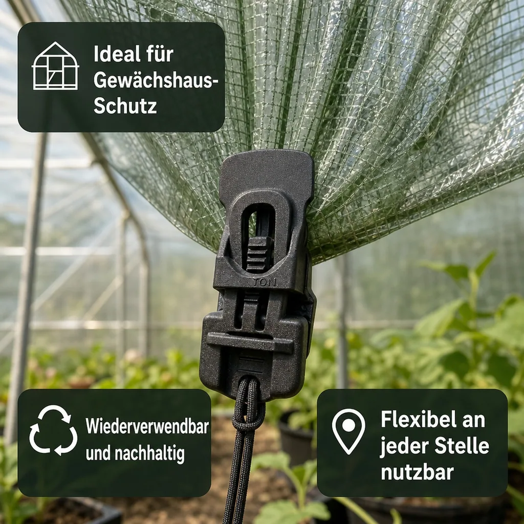 Befestigungsclip, schwarz, für Folien, Planen, Stoffe, wiederverwendbar