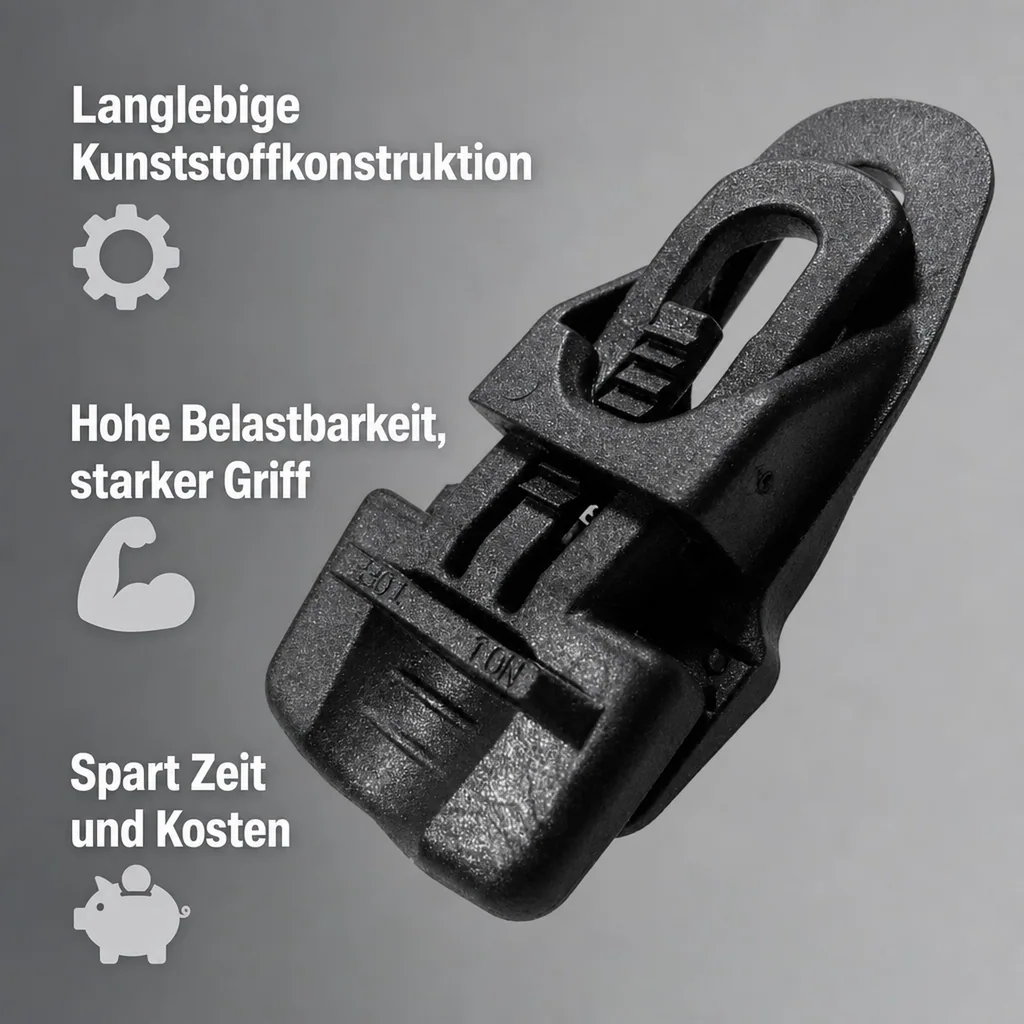Befestigungsclip, schwarz, für Folien, Planen, Stoffe, wiederverwendbar
