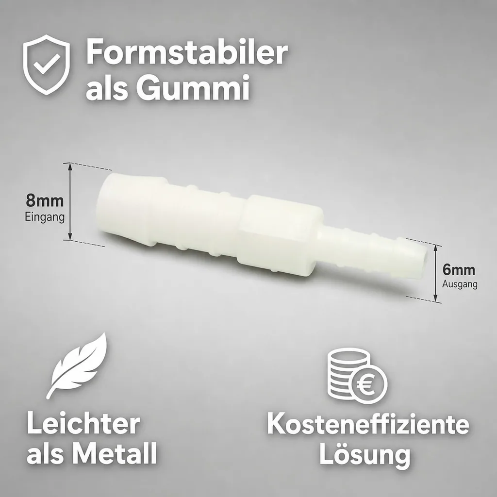 Schlauchverbinder, reduziert 8mm auf 6mm, Kunststoff