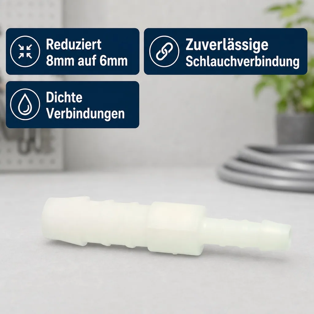 Schlauchverbinder, reduziert 8mm auf 6mm, Kunststoff