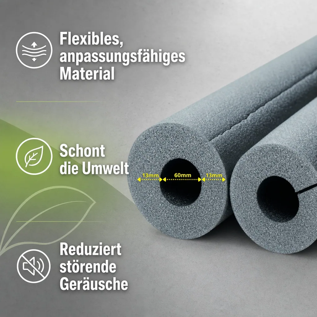 Rohrisolierung selbstklebend 60mm, Isolierschlauch 2x1m, Dämmung 13mm