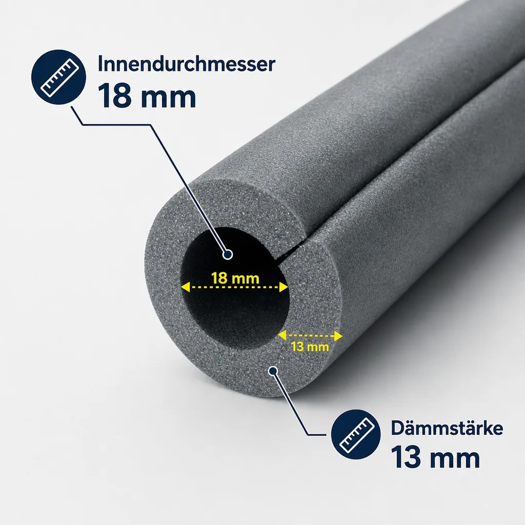 Isolierschlauch Ø 18 mm x 13 mm, selbstklebend, 2m, 50% GEG, Heizungsrohrdämmung