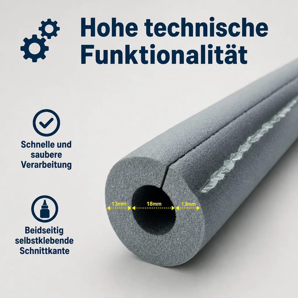 Isolierschlauch Ø 18 mm x 13 mm, selbstklebend, 2m, 50% GEG, Heizungsrohrdämmung