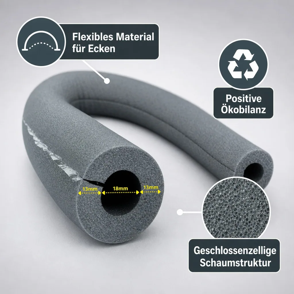 Isolierschlauch Ø 18 mm x 13 mm, selbstklebend, 2m, 50% GEG, Heizungsrohrdämmung